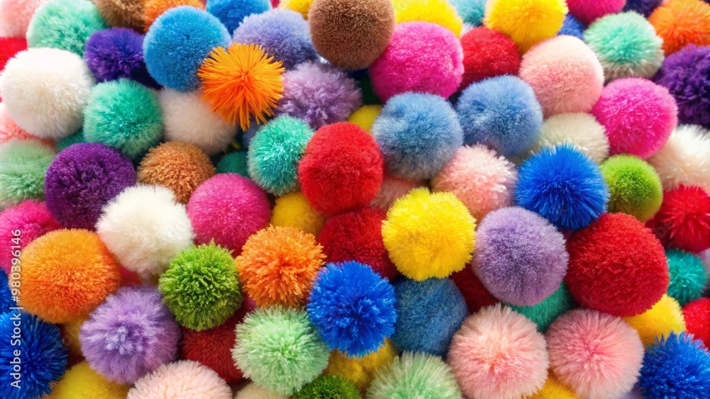 Decorative, soft pom-poms in diverse sizes and forms cluster on a transparent canvas, an eye-catching and lively design Decorative, soft pom-poms in diverse sizes and forms cluster on a transparent canvas, an eye-catching and lively design