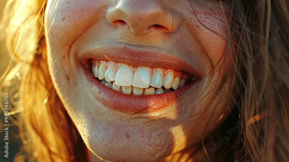 Close-up of a woman's smile with beautiful natural teeth. Close-up of a woman's smile with beautiful natural teeth.