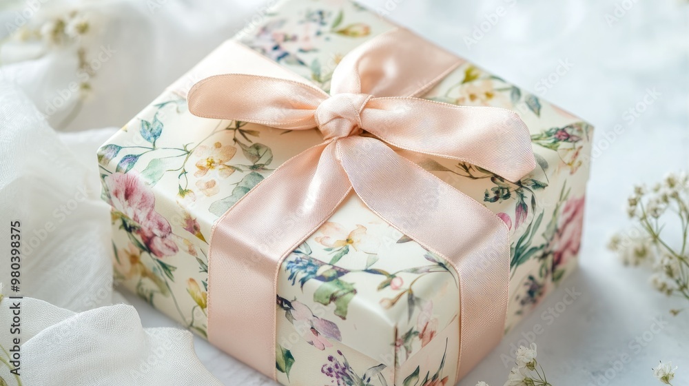 A handmade gift box with a floral design, tied with a delicate satin bow. - A handmade gift box with a floral design, tied with a delicate satin bow. -