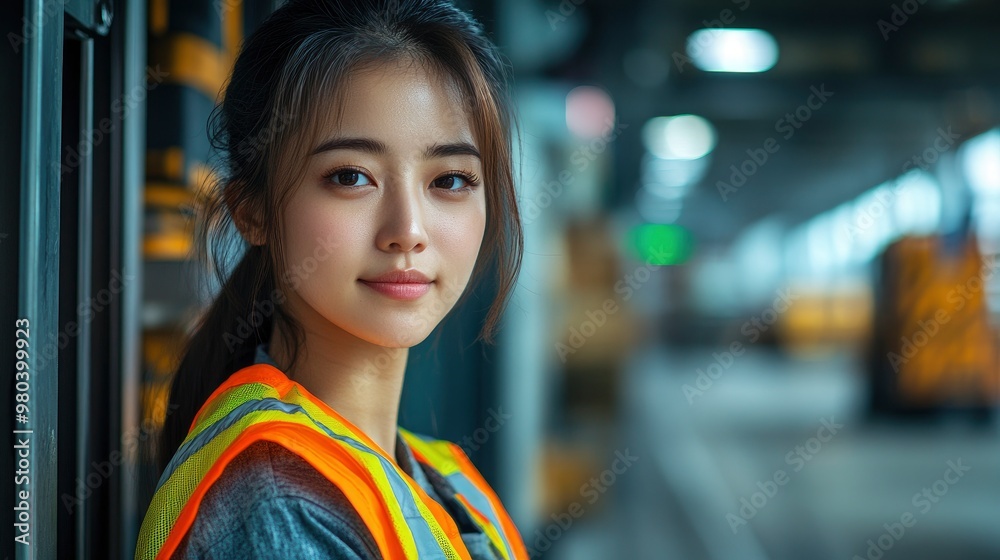 Confident Female Worker in Industrial Setting