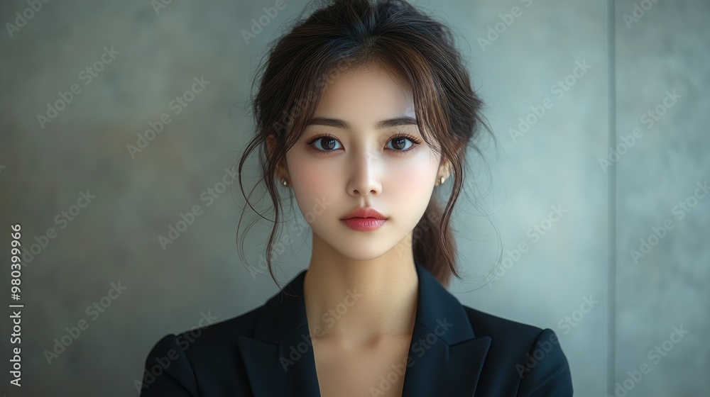 Confident Young Woman in Black Blazer Looking at Camera Confident Young Woman in Black Blazer Looking at Camera
