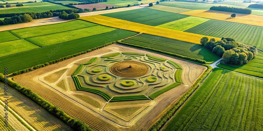 From above, the landscape unfurls as a vast tapestry of emerald and amber, with perfectly mown grass forming From above, the landscape unfurls as a vast tapestry of emerald and amber, with perfectly mown grass forming