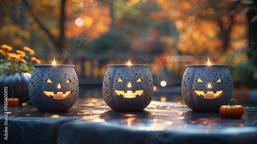 Halloween Pumpkins Isolated for home decorate blurred Background