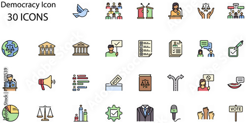 Set of Democracy icons. Line art style icons bundle. vector illustration