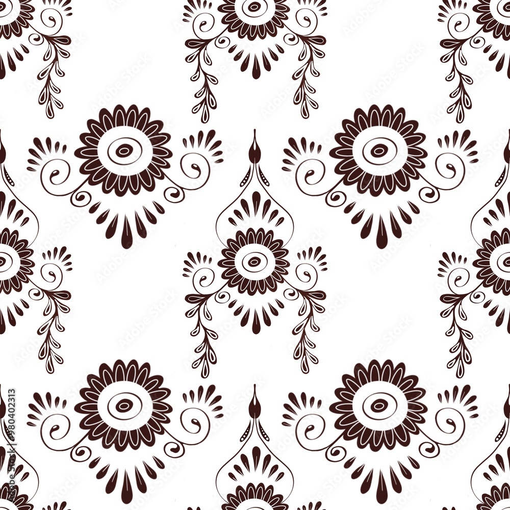 Intricate mehendi ornament design featuring floral patterns on a white background Intricate mehendi ornament design featuring floral patterns on a white background