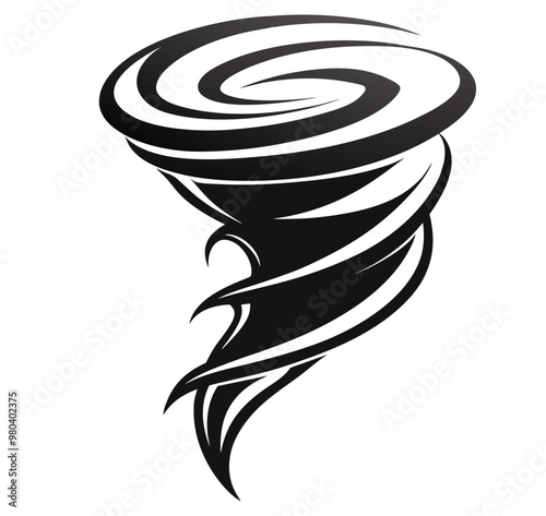 Vector illustration of a stylized tornado spiral pattern with a dynamic and fluid appearance. Weather and speed cyclones, typhoons, and hurricane outlines and icons.