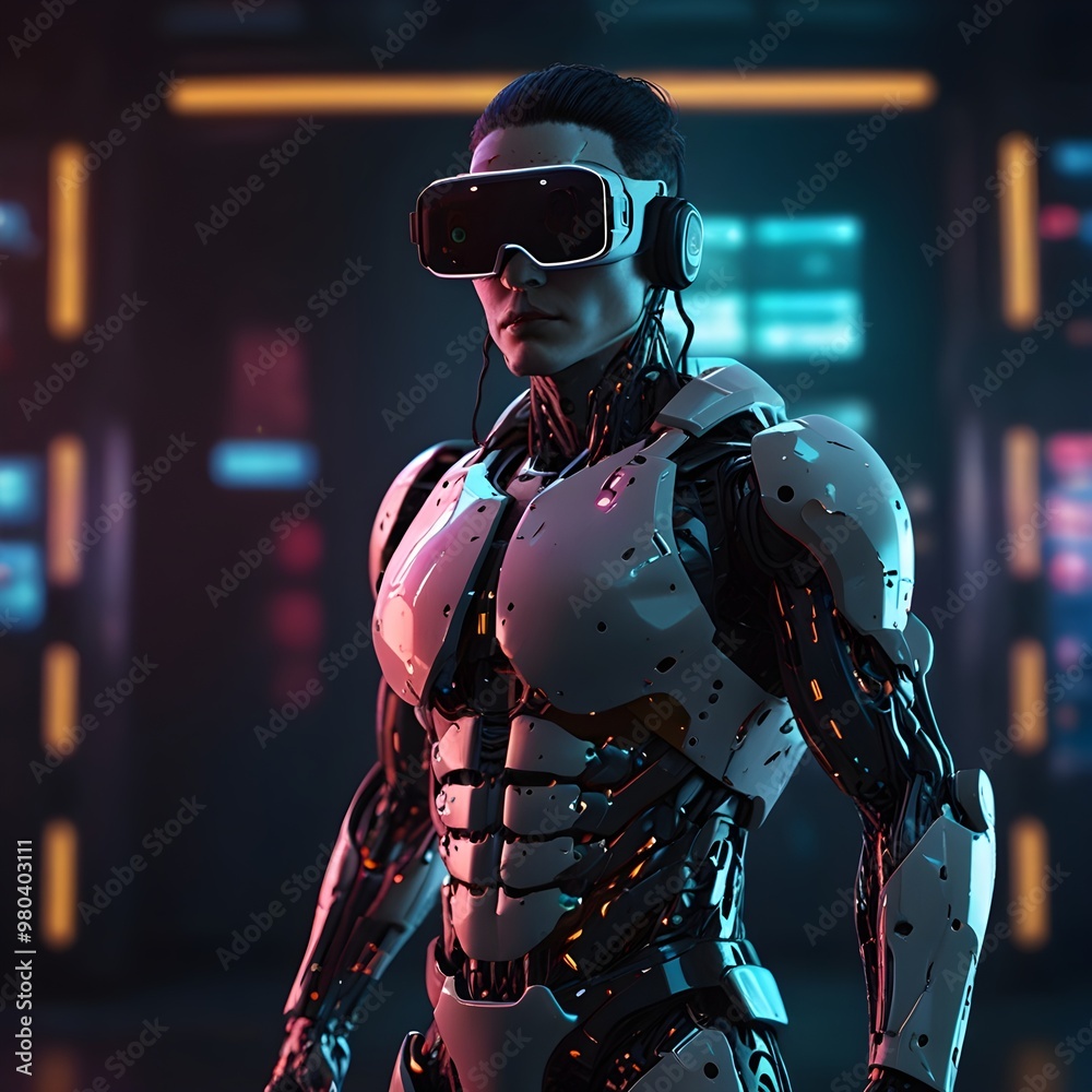 metaverse vr simulation gaming cyberpunk style, digital robot, 3d illustration rendering, virtual reality metaverse vr simulation gaming cyberpunk style, digital robot, 3d illustration rendering, virtual reality