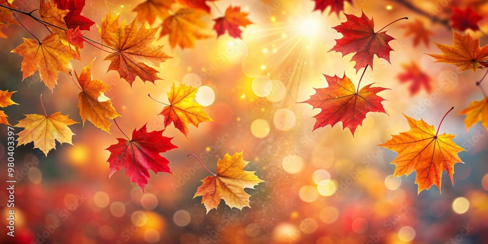 Vibrant red and yellow maple leaves fall gently against a soft focus, bokeh background, evoking a sense of cozy autumnal warmth and end-of-year celebration. Vibrant red and yellow maple leaves fall gently against a soft focus, bokeh background, evoking a sense of cozy autumnal warmth and end-of-year celebration.