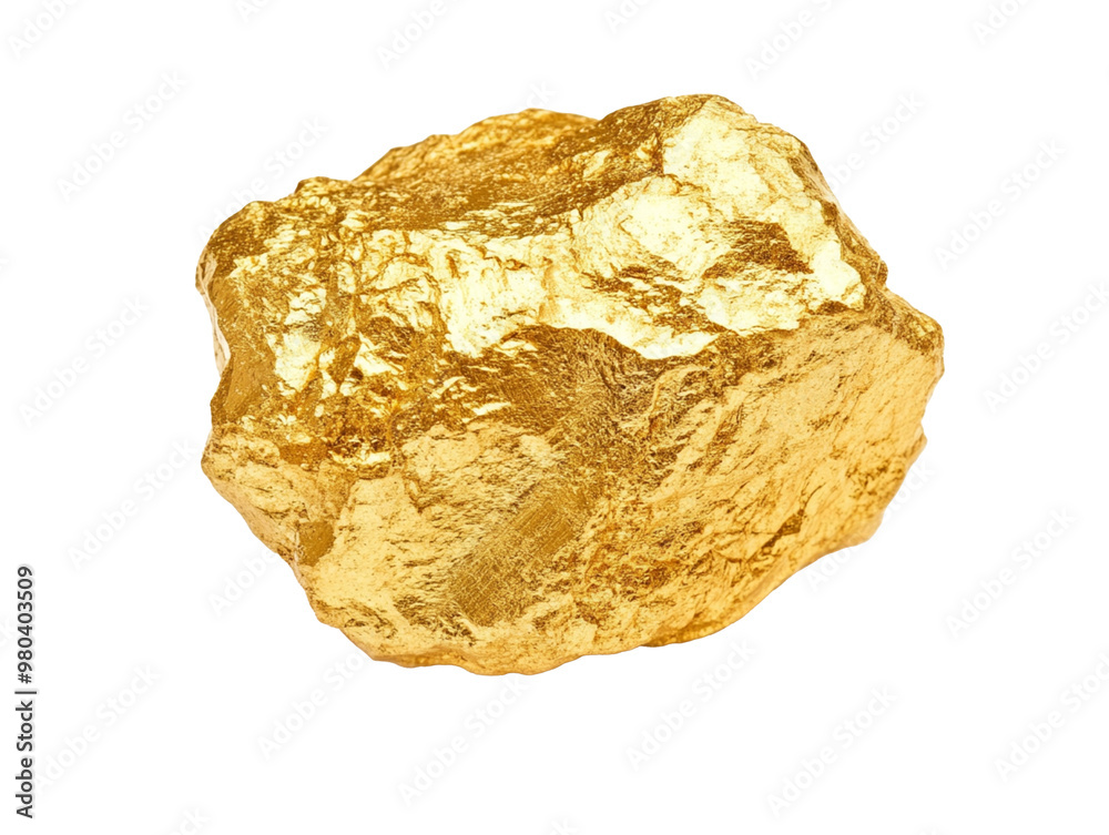 A golden nugget with a rough, uneven texture, isolated on a empty background. A golden nugget with a rough, uneven texture, isolated on a empty background.