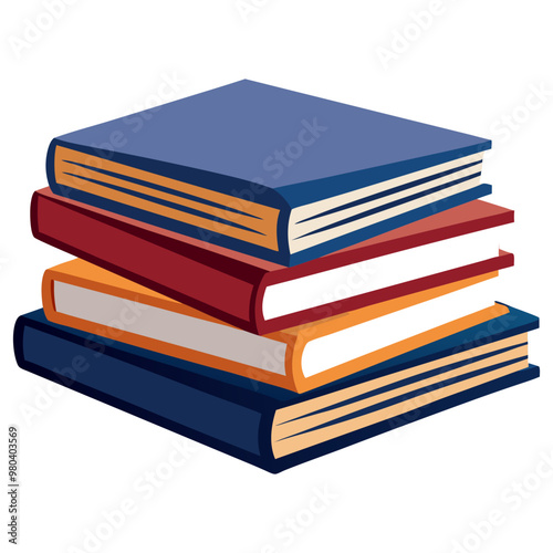 Collection of High book stacks and piles of hardcover books vector illustration, vector art of  Multi-colored Stack of textbooks open book on the top.