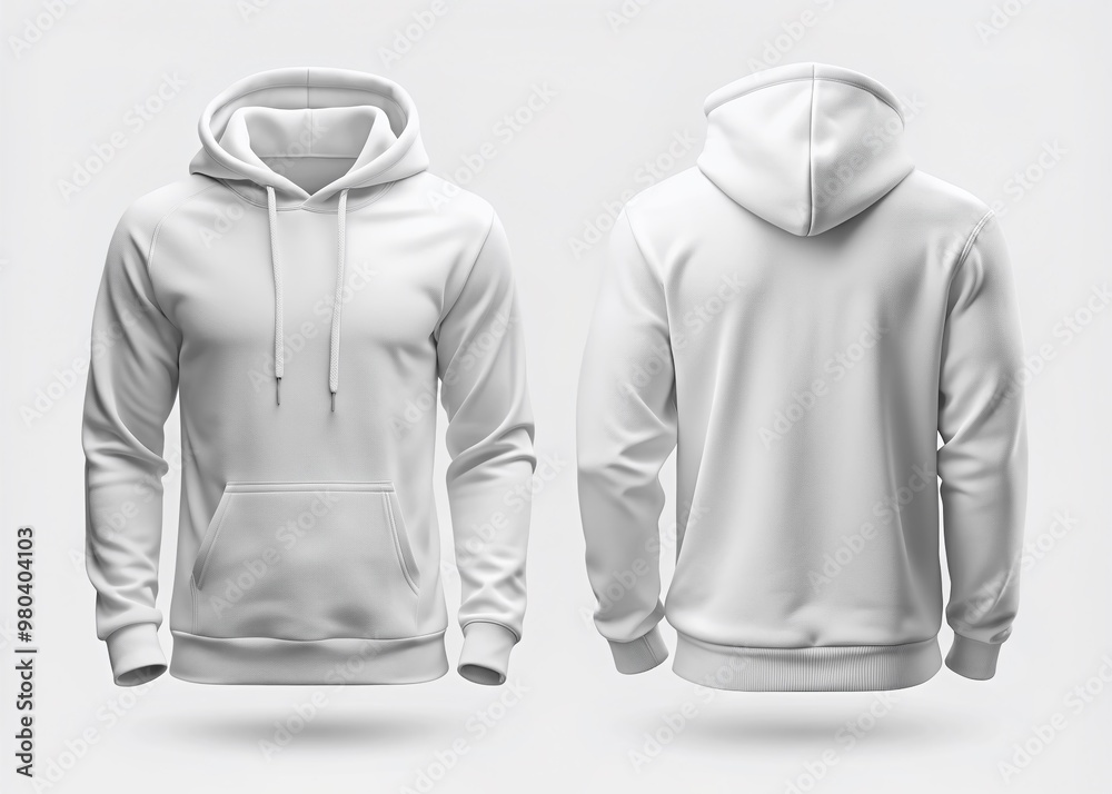 Front and back view of a white hoodie mockup for design print