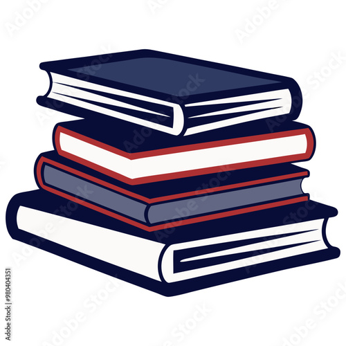 Collection of High book stacks and piles of hardcover books vector illustration, vector art of  Multi-colored Stack of textbooks open book on the top.