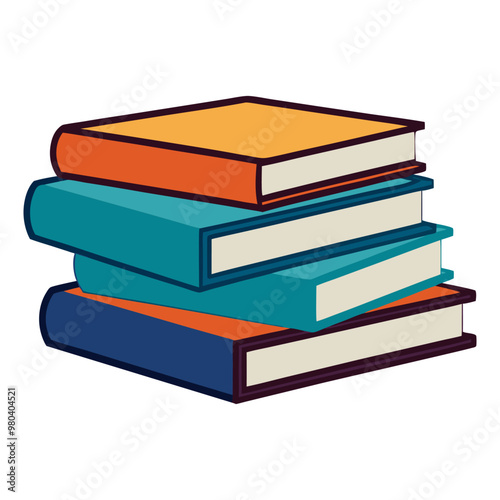 Collection of High book stacks and piles of hardcover books vector illustration, vector art of  Multi-colored Stack of textbooks open book on the top.