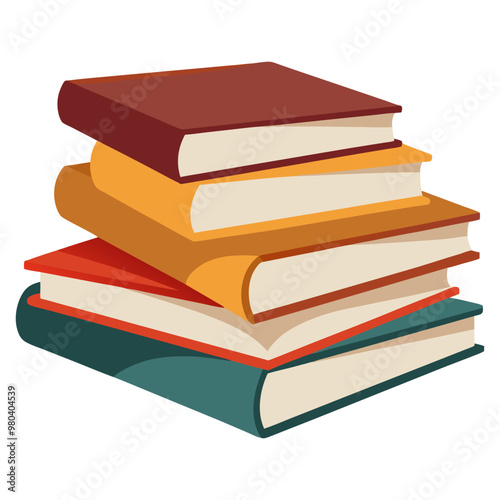 Collection of High book stacks and piles of hardcover books vector illustration, vector art of  Multi-colored Stack of textbooks open book on the top.