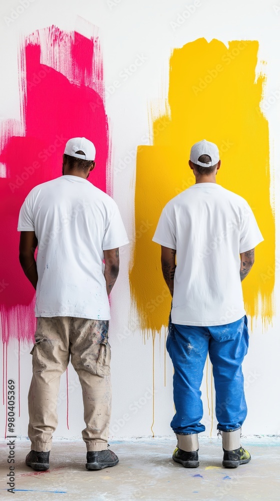 Two graffiti artists painting a wall Two graffiti artists painting a wall