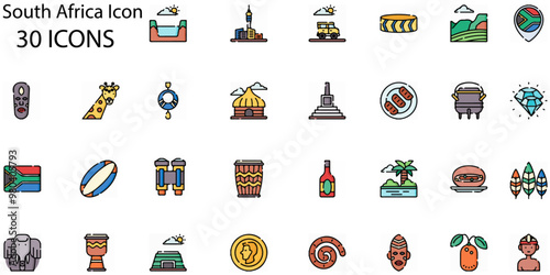 Set of South Africa icons. Line art style icons bundle. vector illustration