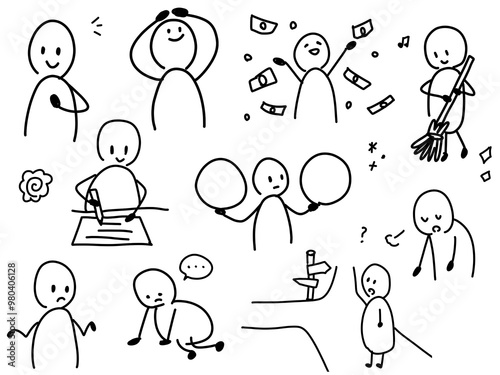 様々な人のゆるいイラストのセット