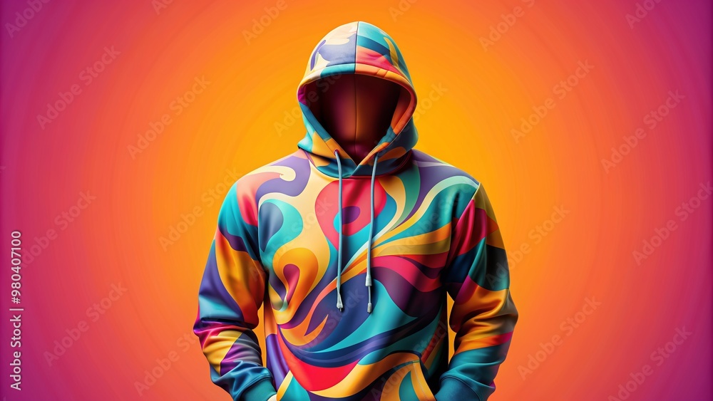 Vibrant digital portrait of trendy hoodie with bold colors and abstract designs, perfect for fashion branding and advertisement, with a clean minimalist background. Vibrant digital portrait of trendy hoodie with bold colors and abstract designs, perfect for fashion branding and advertisement, with a clean minimalist background.
