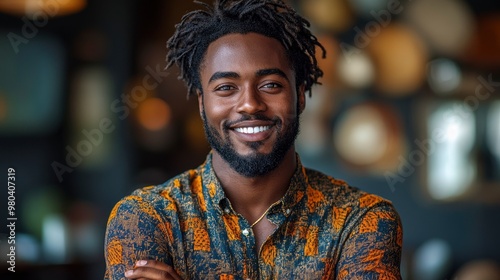 Portrait of a Smiling Black Man with Dreadlocks