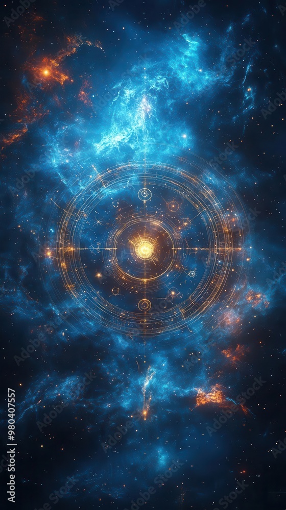 mystical zodiac wheel floating in cosmic nebula glowing constellation symbols arranged in circular formation swirling galaxies and stardust in background mystical zodiac wheel floating in cosmic nebula glowing constellation symbols arranged in circular formation swirling galaxies and stardust in background