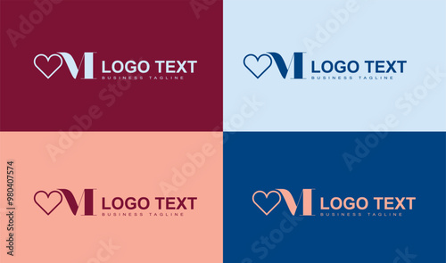 Logo Heart Letter M. Beautiful vector love logo design. M love outline creative letter design