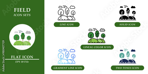 Field icons sets. Nature environment concept. Various style icons on isolated background for web design, symbol, sign, presentation, and infographics. EPS 10. 