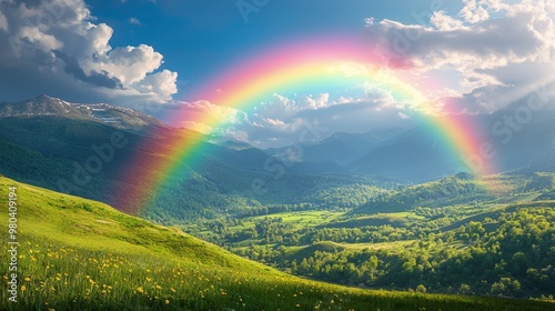 Rainbow Over Mountain Valley Landscape