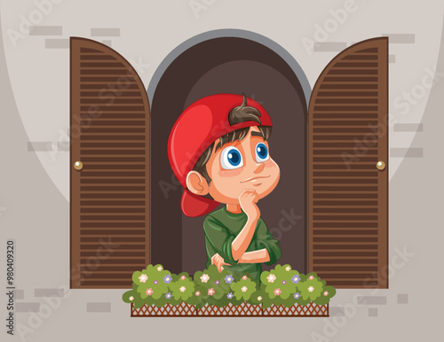 Boy Daydreaming by Window
