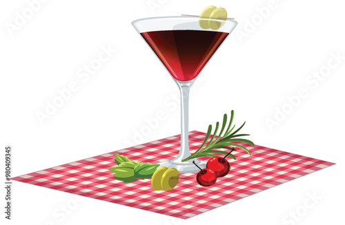 Cocktail on Checkered Tablecloth