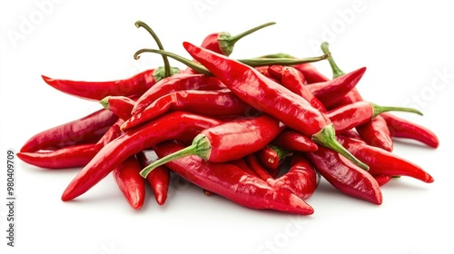 A Bunch of Red Chili Peppers on White Background photo