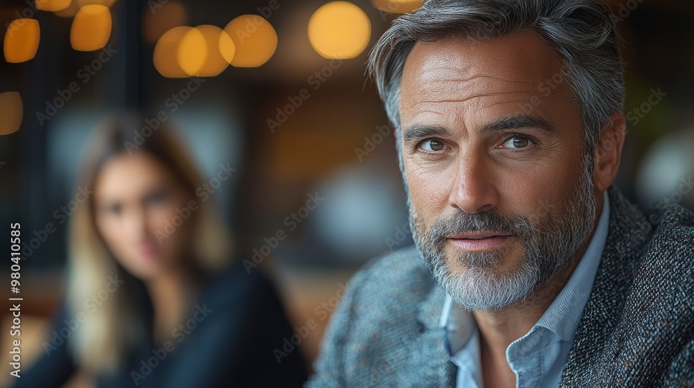 Confident Mature Man Looking at Camera in Cafe Confident Mature Man Looking at Camera in Cafe