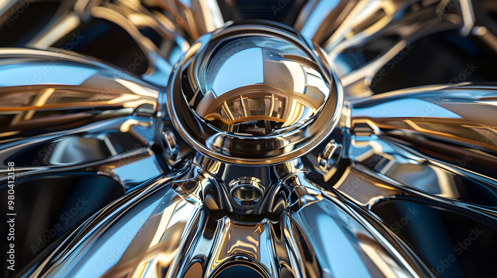 Close-Up of Shiny and Intricately Designed Hubcap Mounted on Car Wheel
