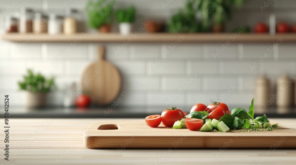 Fresh vegetables on a wooden cutting board in a stylish kitchen. Colorful ingredients ready for a healthy meal preparation. Fresh vegetables on a wooden cutting board in a stylish kitchen. Colorful ingredients ready for a healthy meal preparation.