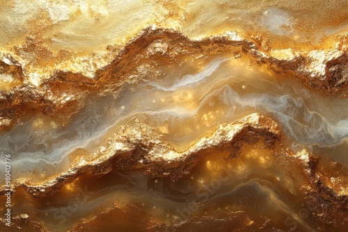 opulent gold leaf texture with flowing liquid effect rich metallic surface creates an abstract pattern of swirls and ripples exuding luxury and artistry photo