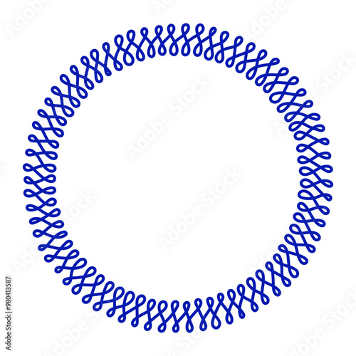 Ornamental round frame for design. Blue decorative abstract circle. Elegant lettering element for printing of cards and invitations. Vector swirl ornament and curl