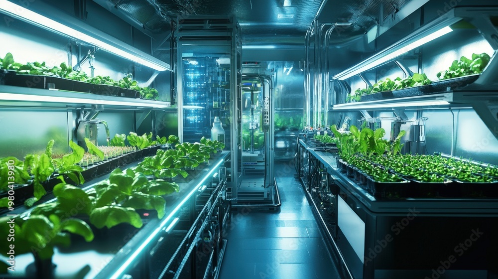 scene of futuristic agriculture where technology and sustainability drive food production. scene of futuristic agriculture where technology and sustainability drive food production.