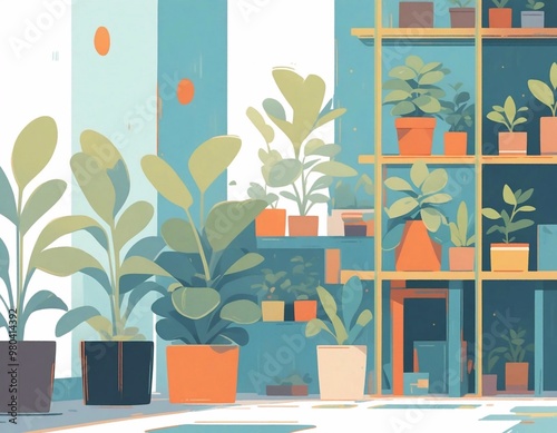 Houseplants in the room by illustration photo