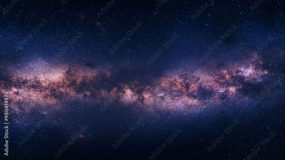 Fototapeta premium Panorama of the Milky Way galaxy visible. Stars, nebula and stardust in a beautiful night sky