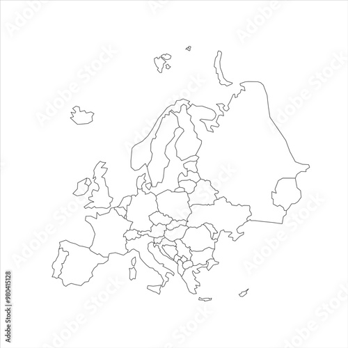 This is a blank political map of Europe featuring the outlines of countries and regions. It serves as a geographical reference without any additional details or colors.