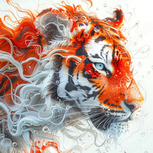 The striped sign of the eastern zodiac is the Tiger. The concept of the astrological sign of the horoscope is the Tiger. A mystical symbol. A totemic animal. A tiger with blue eyes and orange fur photo