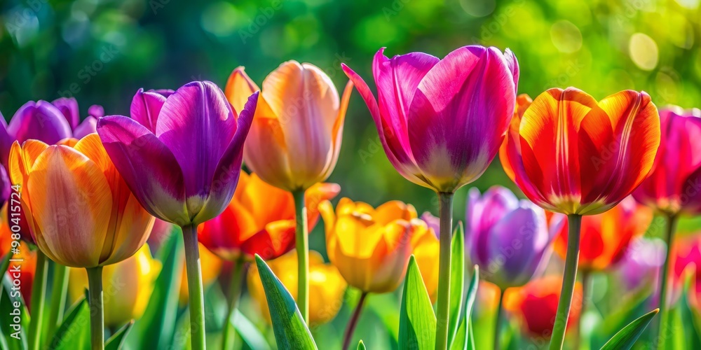 Vivid tulip blooms burst forth against a vibrant green backdrop, creating a captivating floral spectacle. Vivid tulip blooms burst forth against a vibrant green backdrop, creating a captivating floral spectacle.