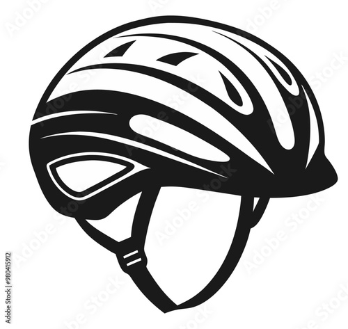 Vector illustration of a black and white racing bicycle and a motorcycle safety helmet. This includes an outline and an icon of a sports bicycle racing helmet.