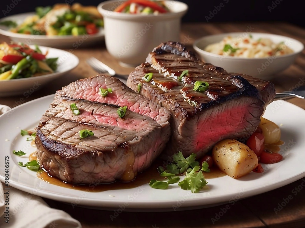 Black Pepper beef Steak with potato on the table Black Pepper beef Steak with potato on the table