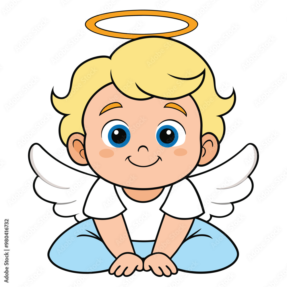 Hand drawn cute baby cartoon angel illustration Hand drawn cute baby cartoon angel illustration