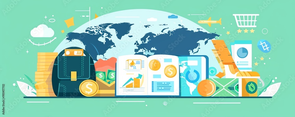 Travel budget, money and planner, flat design illustration Travel budget, money and planner, flat design illustration