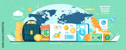 Travel budget, money and planner, flat design illustration