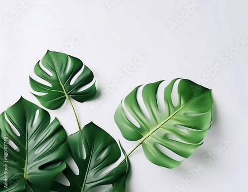 Monstera leaf on the white background photo