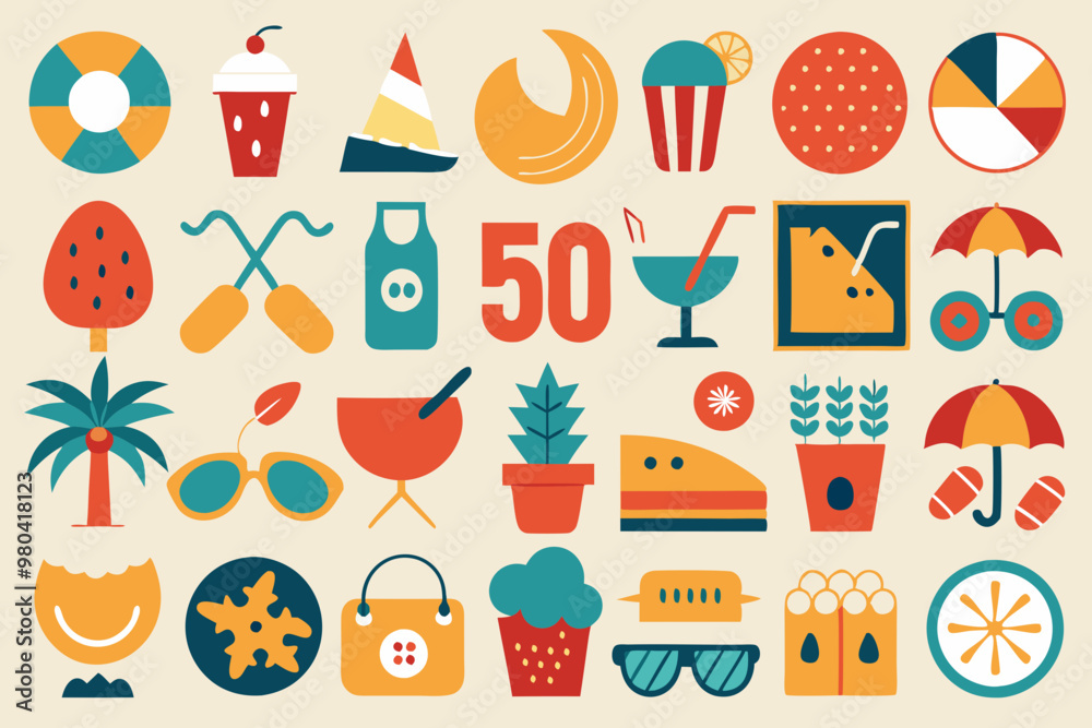 Vector illustration of Summer vibe icon set Vector illustration of Summer vibe icon set