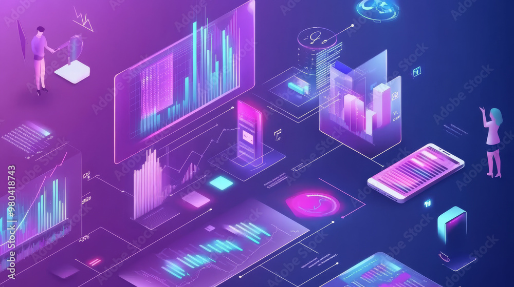 Various scenarios where individuals engage with graphs, using a smartphone and a computer, initiating a startup. Data analysis, strategic planning, investment, and accounting, mobile banking. Various scenarios where individuals engage with graphs, using a smartphone and a computer, initiating a startup. Data analysis, strategic planning, investment, and accounting, mobile banking.