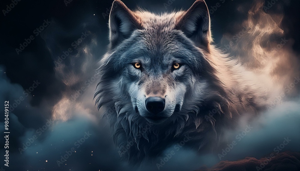 Mystical Shadows: Grey Wolf in Digital Smoke Art Mystical Shadows: Grey Wolf in Digital Smoke Art